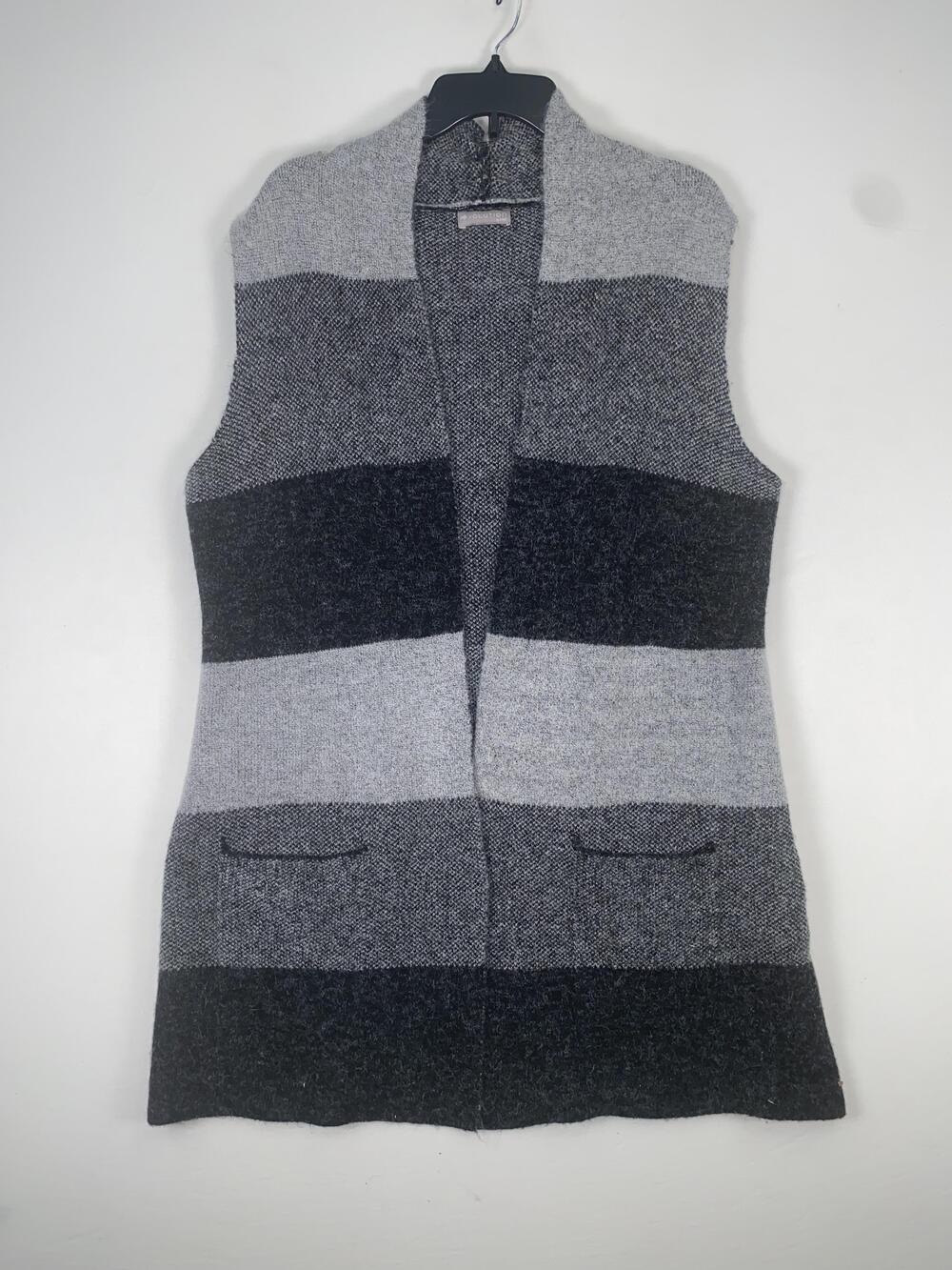 Evolution By Cyrus Sweater Vest Womens XL Gray Stripe Knit Open Front Pockets
